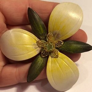 Vintage painted leather flower pin 1950s Easter